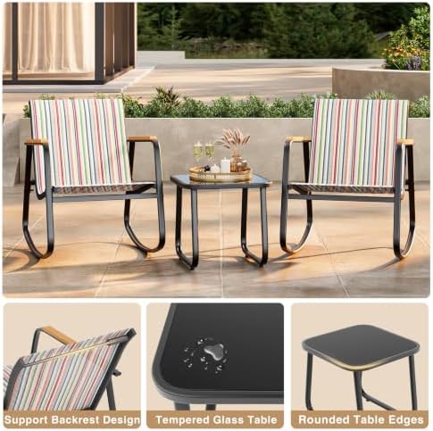 Ahomly 3 Pieces Patio Furniture Set, Outdoor Furniture Set, Stripe - Image 5