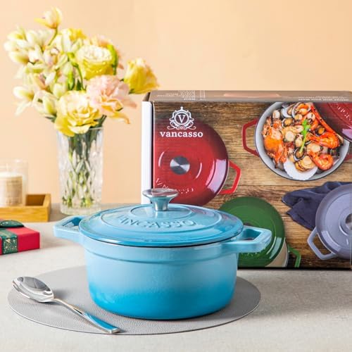 vancasso 2.5 Qt Enameled Cast Iron Dutch Oven with Lid, Blue - Image 6
