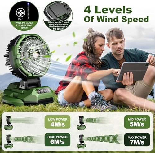Portable Misting Fan with 25L Bucket,30000mAh Rechargeable Battery Powered,4 Strong Winds&4 Spray Mister, Floor Cooling Fan with Adjustable Base, for Fishing/Outdoor/Camping/Golf/Patios - Image 3