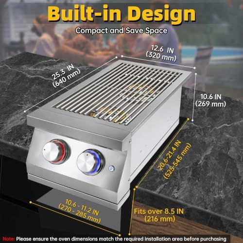 Double Side Burner for Outdoor Kitchen, 2 × 17,000 BTU Natural Gas Burners - Image 2