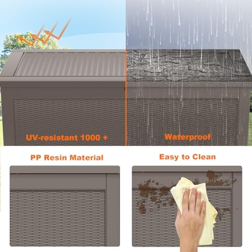 DRATO 320 Gallon Deck Boxes Outdoor Waterproof, Resin Large Lockable Storage Box with Lid, Outdoor Storage Bench Patio Cushions Furniture, Garden Tools, Pool Accessories (Grey, 320 Gallon) - Image 4