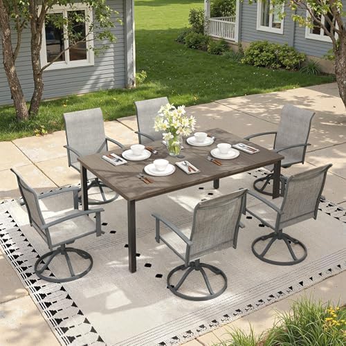 Outdoor Dining Table for 6, 63" Rectangle Outdoor Table with Adjustable Umbrella Hole, All-Weather Metal Patio Dining Table for Lawn Garden Backyard Deck, Grey - Image 4