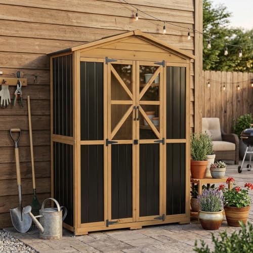 Outdoor Wooden Storage Shed Cabinet with 6 Adjustable Shelves by MAGAZOOPET