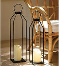 Perfnique Modern Farmhouse Lantern Decor, 19.7'' 22'' Set of 2 Black Metal Lanterns, 2 LED 6hr Timer Flickering Flameless Candles, Lanterns Decorative for Porch, Patio, Fireplace Mantle, Christmas by PERFNIQUE