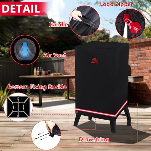 Turtle Life 40 Inch Smoker Cover for Masterbuilt ThermoTemp XL Propane Smoker, Waterproof Heavy Duty Outdoor Smoker Grill Cover 28”W x 23”D x 42”H inch, Black - Image 5