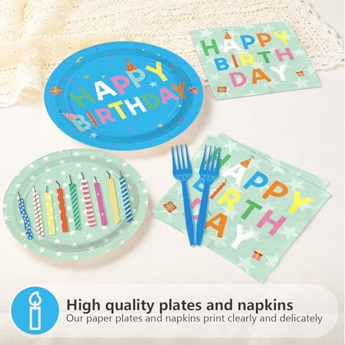 96Pcs Blue Green Happy Birthday Party Decorations Serves 24 - Image 3