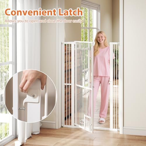 Giantex 59'' Extra Tall Pet Gate for Large Dogs & Cats, Adjustable 30.5''–41'' Wide Dog Gate with Small Pet Door, Extension Kits, Pressure or Hardware Mount, Jump-Proof Indoor Barrier, White - Image 4