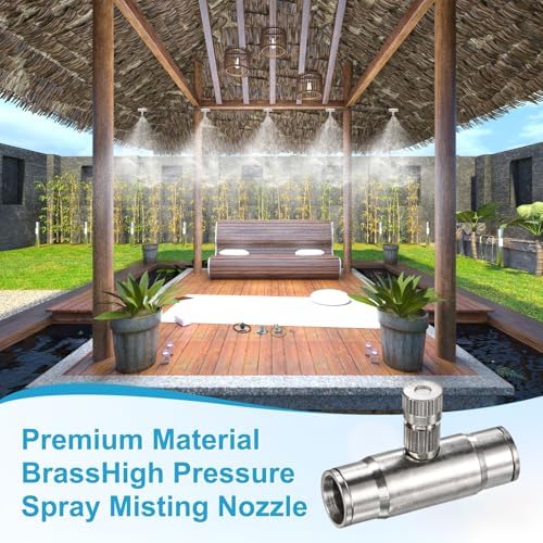 M METERXITY 20-Pack Brass Misting Nozzle Tee Kit, 0.15mm Orifice Dia. High Pressure Spray Misting Nozzle Head, Slip Connectors for 3/8 Inch Drip Irrigation Tubing Kit Outdoor [3/16" Threaded] - Image 6