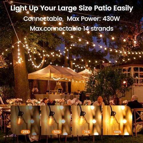 OHLUX Outdoor String Lights, 150FT Patio Lights with 70+2 Dimmable Plastic LED G40 Bulbs, 2200K Waterproof Connectable Hanging String for Backyard Cafe Porch Deck E12 Base - Image 6