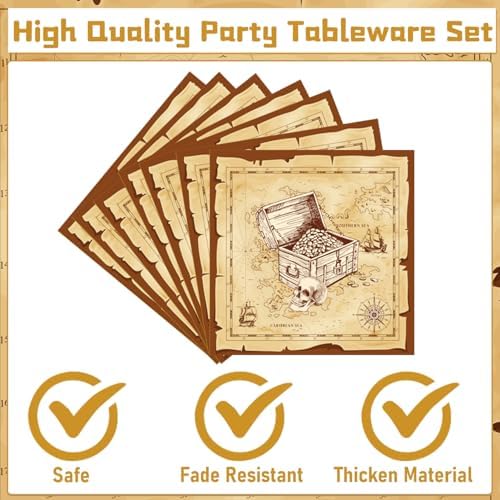 Gameza Pirate Party Decor 96PCS Plates Napkins Disposable Tableware Set - Image 3