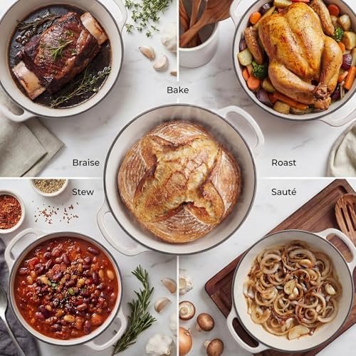 Zulay Kitchen 5 Quart Enameled Cast Iron Dutch Oven Pot with Lid – Premium Durability & Oven Safe up to 500°F – Heavy Duty Cookware Perfect for Bread Baking, Stews, Braising & Roasting – White - Image 3
