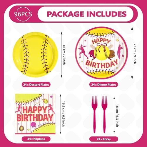 96Pcs Softball Sports Themed Party Decorations, Serve 24 - Image 2