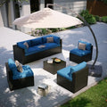 Aoxun Patio Furniture Set with Umbrella, 8 Piece Outdoor Sectional Sofas, Wicker Rattan Outdoor Furniture with Thickened Cushion for Backyard, Garden Navy Blue by Aoxun