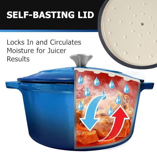 Mueller 6qt Enameled Cast Iron Dutch Oven, Heavy-Duty Casserole and Braiser Pan with Lid and Knob, Safe for All Cooktops, Aqua Blue - Image 5