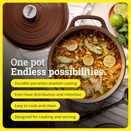 Lodge Essential Enamel Cast Iron Dutch Oven, 6 Quart, Burnt Sienna - Image 2