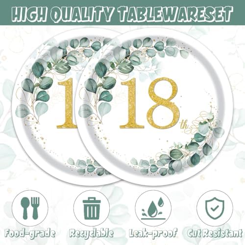 40pcs 18th Eucalyptus Leaf Table Sage Green Party Supplies,include 20 Dessert plate and 20 Napkin,Green Leaf Birthday Plate Napkin Set,Used for Sage Party Decoration - Image 4