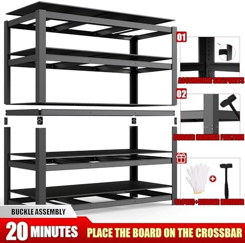 84" H 5-Tier Heavy Duty Storage Shelves, 3000LBS Capacity Adjustable Metal Industrial Garage Shelving Units,Freestanding Storage Rack for Shop and Warehouse, 84" H x 55" W x 24" D - Image 6