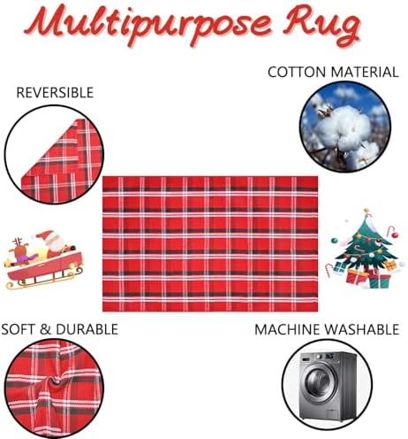 Christmas Red Green White Plaid Rug 8x10 ft, Extra Large Cotton Hand-Woven Buffalo Check Area Rug for Living Room, Bedroom, Patio, Christmas Holiday Farmhouse Decor, Washable Outdoor Indoor Carpet - Image 4