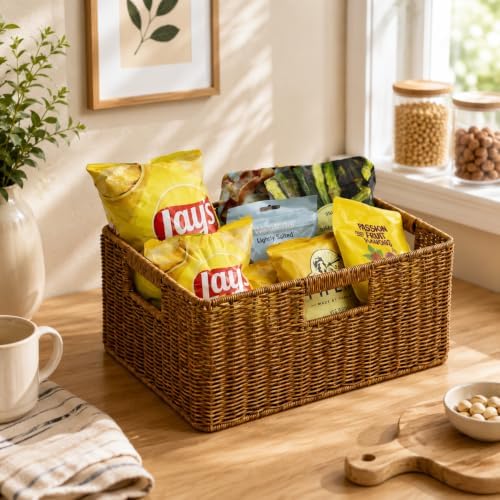 Large Wicker Basket, Waterproof Wicker Storage Basket for Organizing, Brown - Image 3