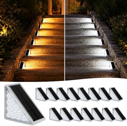 AUDLES Solar Step Lights Outdoor Waterproof IP67-13 LED Solar Stair Lights with 3000K/6000K Dual Color Temp, Auto On/Off Outdoor Lights for Deck, Patio, Pathway, Porch -16 Pack by AUDLES