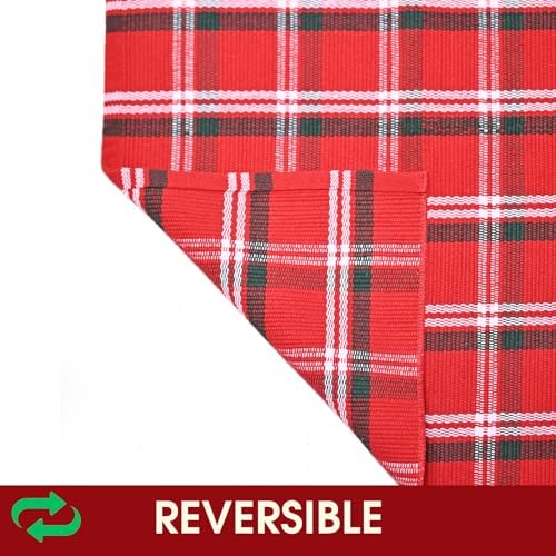 Christmas Red Green White Plaid Rug, 24"x 51" Cotton Hand-Woven Buffalo Check Layered Door Mat for Front Porch, Entryway, Outdoor Holiday Decor, Washable Farmhouse Rug for Home, Patio, Kitchen - Image 5