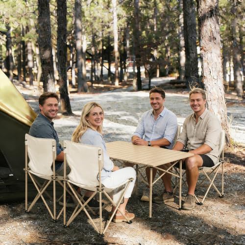 Camping Table with 4 Chairs, Portable Folding Picnic Table Set-Beige - Image 2