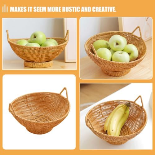 Xmas Imitation Rattan Bread Basket with Handle, Khaki Woven Tray - Image 5