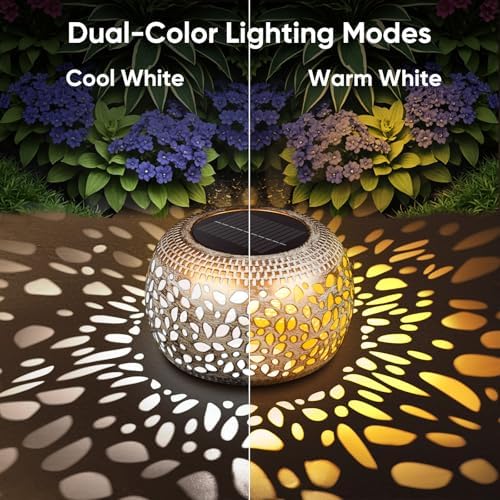 Solar Lanterns Outdoor Waterproof: 2 Pack White Gold Metal Table Decor - Image 3