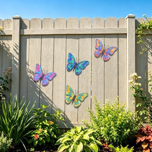 Daogtc Metal Butterfly Wall Decor - 9.6" Outdoor Fence Wall Art Decor, Hanging Decoration for Garden Yard Living Room Bedroom Patio Balcony(4 Pack) (Butterfly-G) - Image 5