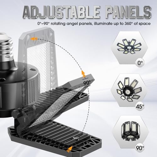 Garage Lights 4 Pack 220W, 22000LM LED Garage Lights with 8+1 Deformable Panels 6500K Screw in LED Shop Lighting for Workshop, Basement Support E26/E27 - Image 3