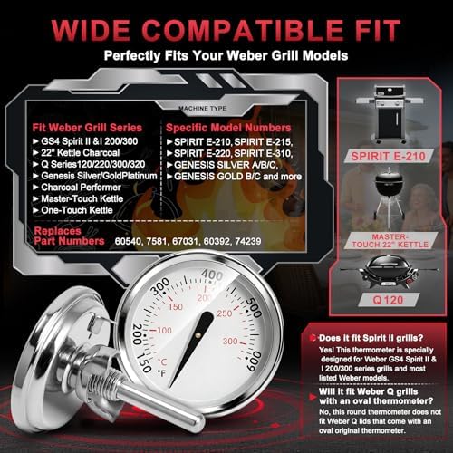 60540 Lid Temp Gauge for Weber 22" Kettle Charcoal Grill, Spirit 200/300 - Image 2