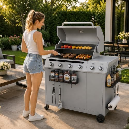2 Pack Magnetic Grill Caddy Organizer with Paper Towel Holder and 8 Hooks, Outdoor Magnetic Storage Bins for BBQ Tools and Seasonings, Magnetic Grill Organizer for Pellet Grill Accessories - Image 3