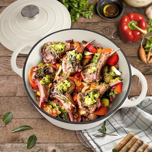 6 Quart Dutch Oven Enameled Cast Iron with Lid - Big Dual Handles - Oven Safe up to 500°F - Classic Round Pot for Versatile Cooking Cream - Image 6