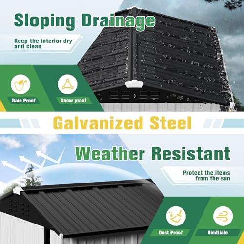 Flamaker 6x8 FT Storage Shed Waterproof Metal Garden Shed with Lockable Door Utility Tool Shed Outdoor Storage for Backyard, Patio and Lawn, White - Image 3