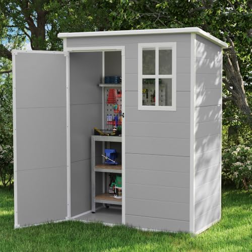 UDPATIO Outdoor Storage Shed 5x3 FT, Garden Resin Shed with Floor, Grey by UDPATIO