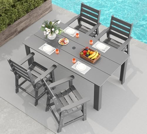 GREENVINES 5-piece Outdoor Dining Set, HDPE Table & 4 Chairs, Gray by GreenVines