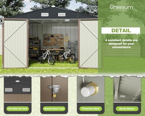 Greesum 10x8FT Outdoor Storage Shed Brown - Image 3