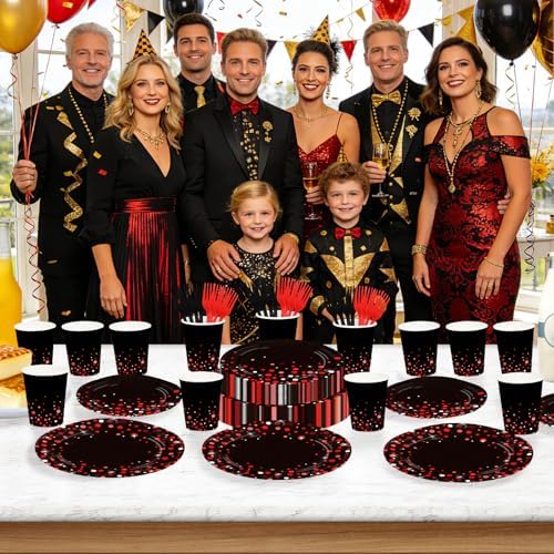 250 Pcs Black and Red Party Decorations, Serves 50 - Image 5