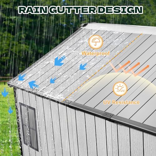 8 x 12 FT Resin Outdoor Storage Shed with Floor, Plastic Garden Shed - Image 5