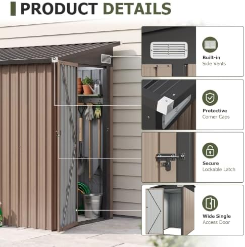 Aoxun 6x4 FT Lean to Outdoor Storage Shed with Sloping Roof - Image 5