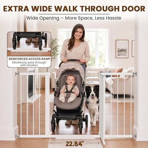 Mumeasy 29.7-54.2" Baby Gate for Stairs, Pressure Mounted Dog Gate for Doorways, Extra Wide Walk Thru Safety Pet Gate for Doors with Auto Close, Easy Install Child Gate for Hallway Indoor House, White - Image 4