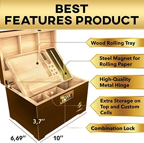 HOVANZO Premium Large Bamboo Storage Box with Organizer Tray - Storage Wood Box and Accessories - Decorative Box with Combination Lock - Large Wooden Container - Box Kit with Glass Jars - Image 4