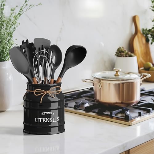 Barnyard Designs Ceramic Kitchen Utensil Holder Countertop 6.75″ (Black) - Image 3