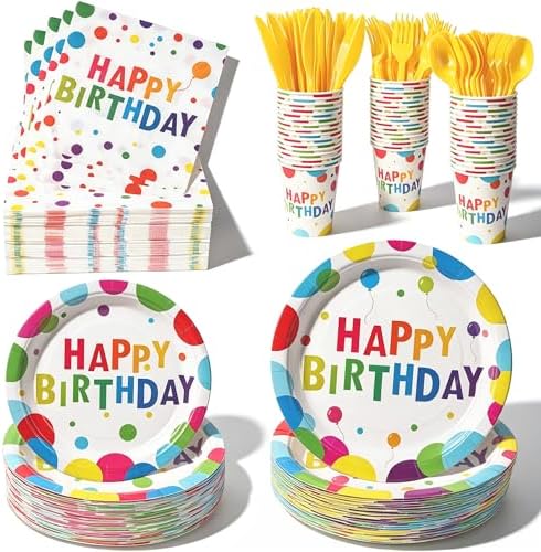 400 Pcs Disposable Birthday Party Tableware Set for 50 Guests by COSINIA