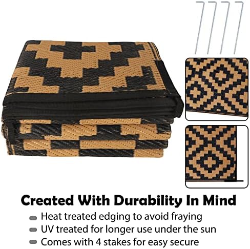 SAND MINE Reversible Mats, Plastic Straw Rug, Modern Area Rug, Large Floor Mat and Rug for Outdoors, RV, Patio, Backyard, Deck, Picnic, Beach, Trailer, Camping, Black & Brown, 6' x 9' - Image 4