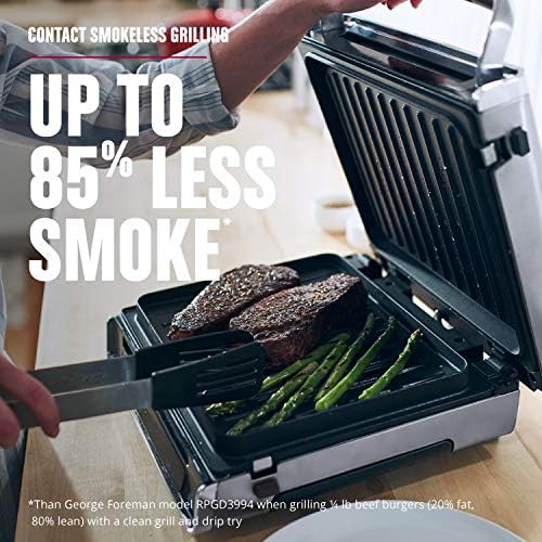 George Foreman Smokeless - Digital Smart Select, Family Size (4-6 Servings), Stainless Steel, GRD6090B - Image 3