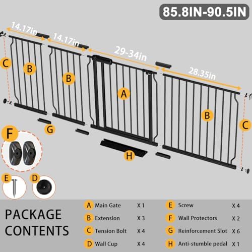 Fairy Baby 85.8-90.5 Inch Extra Wide Baby Gate No Drill Adjustable Pet Gate - Image 2