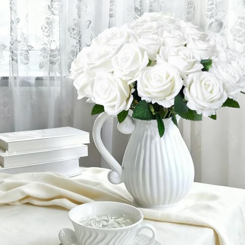 100Pcs White Roses Artificial Flowers with Stems，Fake Roses Bouquet Fake Flowers Bulk，Silk Velvet Roses for Wedding Centerpieces Arrangement Baby Shower Birthday Home Decor Gifts - Image 6