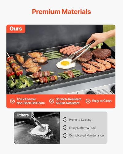 VEVOR Gas Griddle, 4-Burner Flat Top Grill, 29 inch Grill Plate Propane Griddle with Wheels, Lid, 28000 BTU Outdoor Flat Top Grills for Pan-Frying, Grilling, Stir-Frying, & BBQ, Pulse Ignition - Image 4