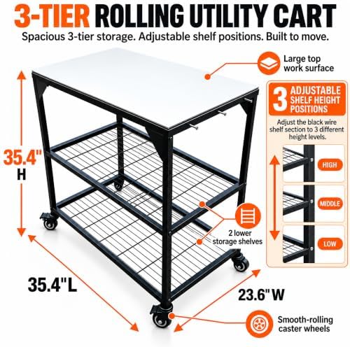 3-Tier Rolling Utility Grill Cart with Wheels, Stainless Steel - Image 4